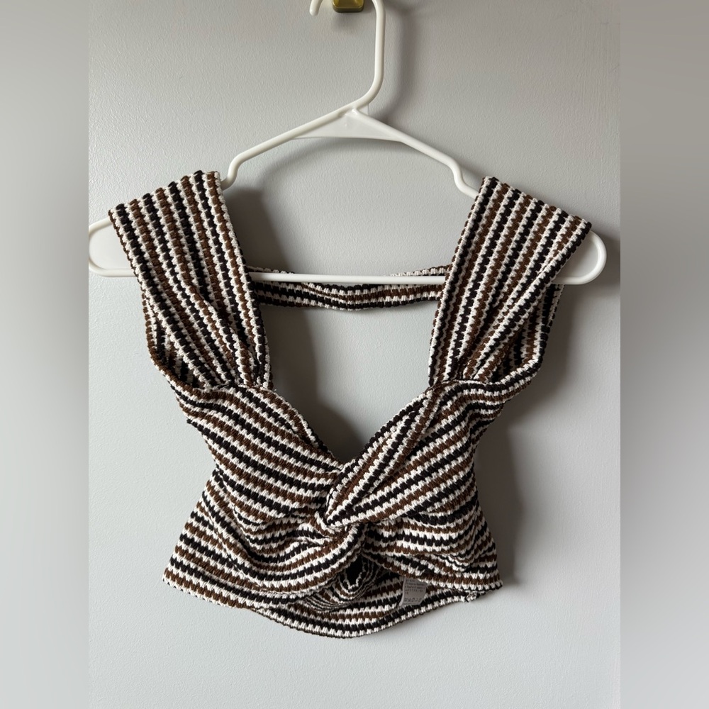 SHEIN Striped Knit Crop Top - Black, White, Brown